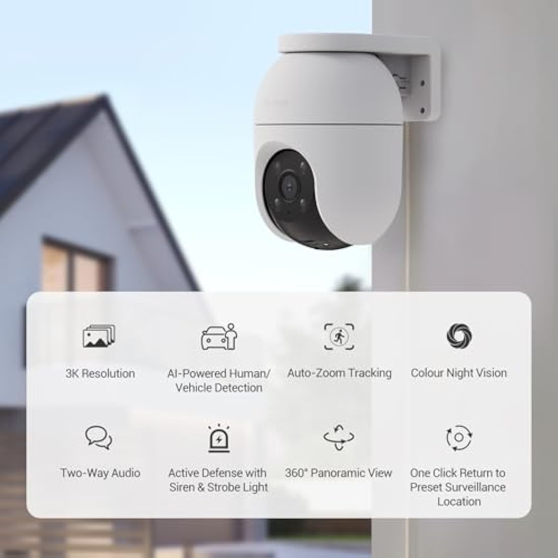 EZVIZ 3K Wifi Security Camera Outdoor Wired, No Monthly Fee, 512GB SD Supports, 360° PT, Colour Night Vision, Human/Vehicle Detection, Auto-Track, Home Wifi CCTV System, Alexa/Google (C8c 5MP)