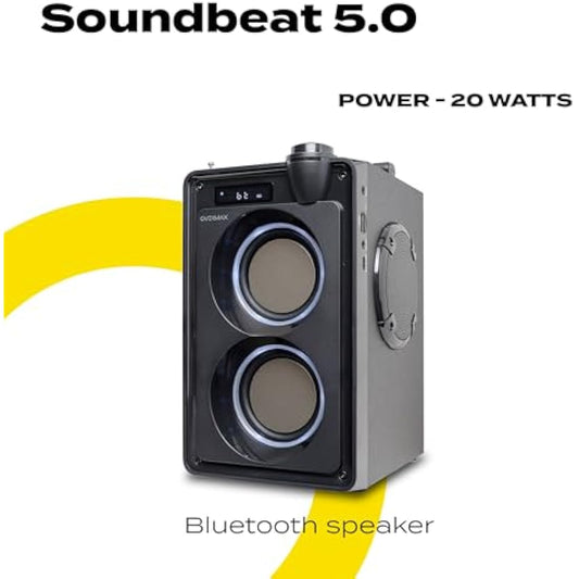 Overmax Soundbeat 5.0 Bluetooth Speaker 20W RMS Crystal Clear Sound, Built-in FM Radio, USB, SD, AUX Playback, LED Lighting, Karaoke Feature, Long-Lasting 3600mAh Battery Up to 9 hrs, Remote Control
