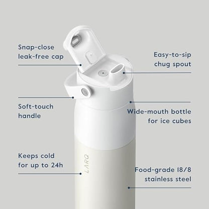 LARQ Bottle Swig Top 34oz - Insulated Stainless Steel Water Bottle with Built-in Silicone Handle | Thermos, BPA Free | Reusable Water Bottle for Sports, Gym, and Travel, Granite White