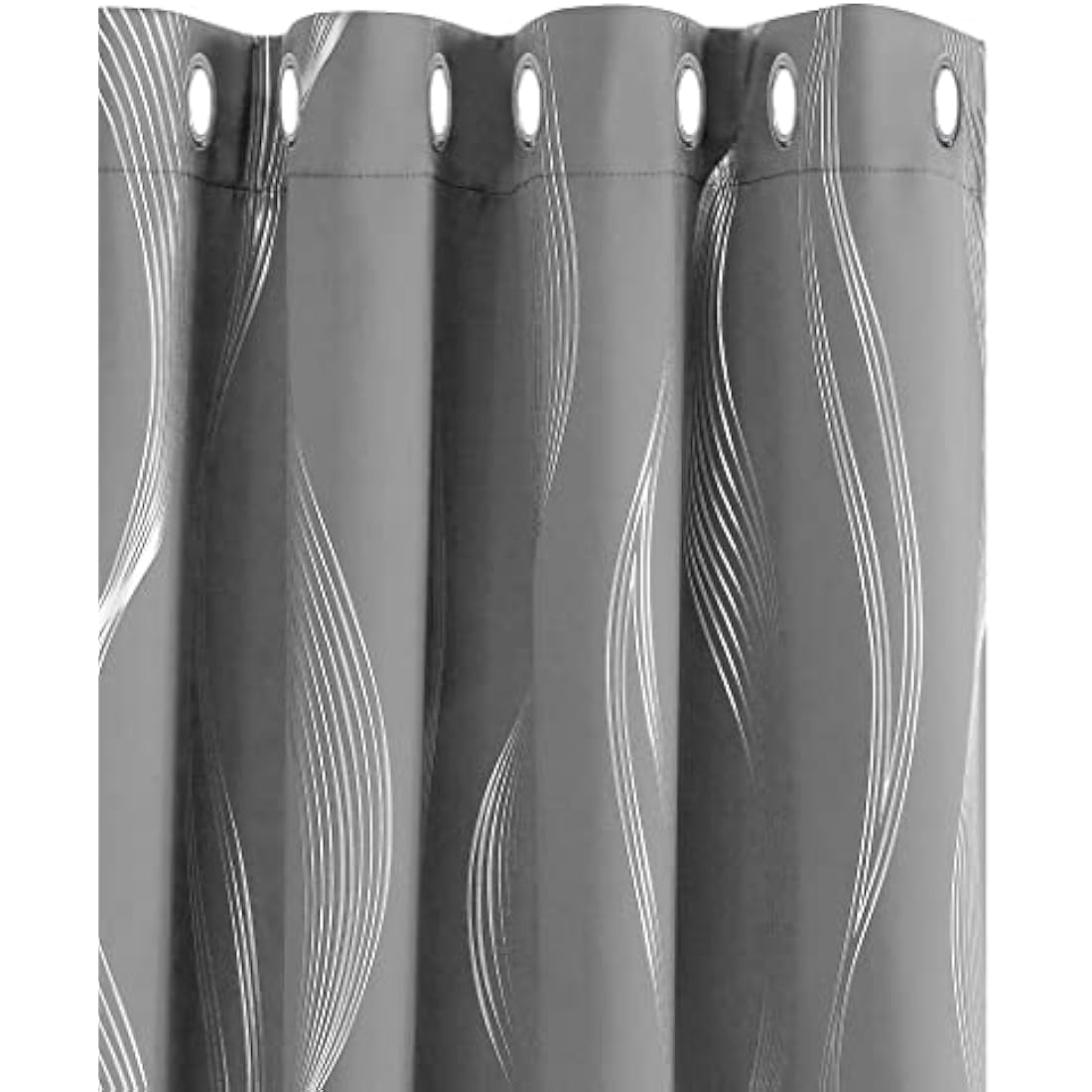 Deconovo Grey Blackout Curtains for Living Room 72 Drop Silver Wave Line Foil Printed Blackout Curtains Thermal Insulated Curtains Eyelet Curtains for Baby Nursery 66 x 72 Inch Light Grey Two Panels