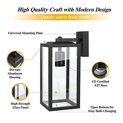 HLFVLITE Outdoor Wall Light, Max 60W E27 Aluminum Outside Wall Lamp, IP44 Waterproof Exterior Wall Lantern for Porch Entryway Doorway Garage, Matte