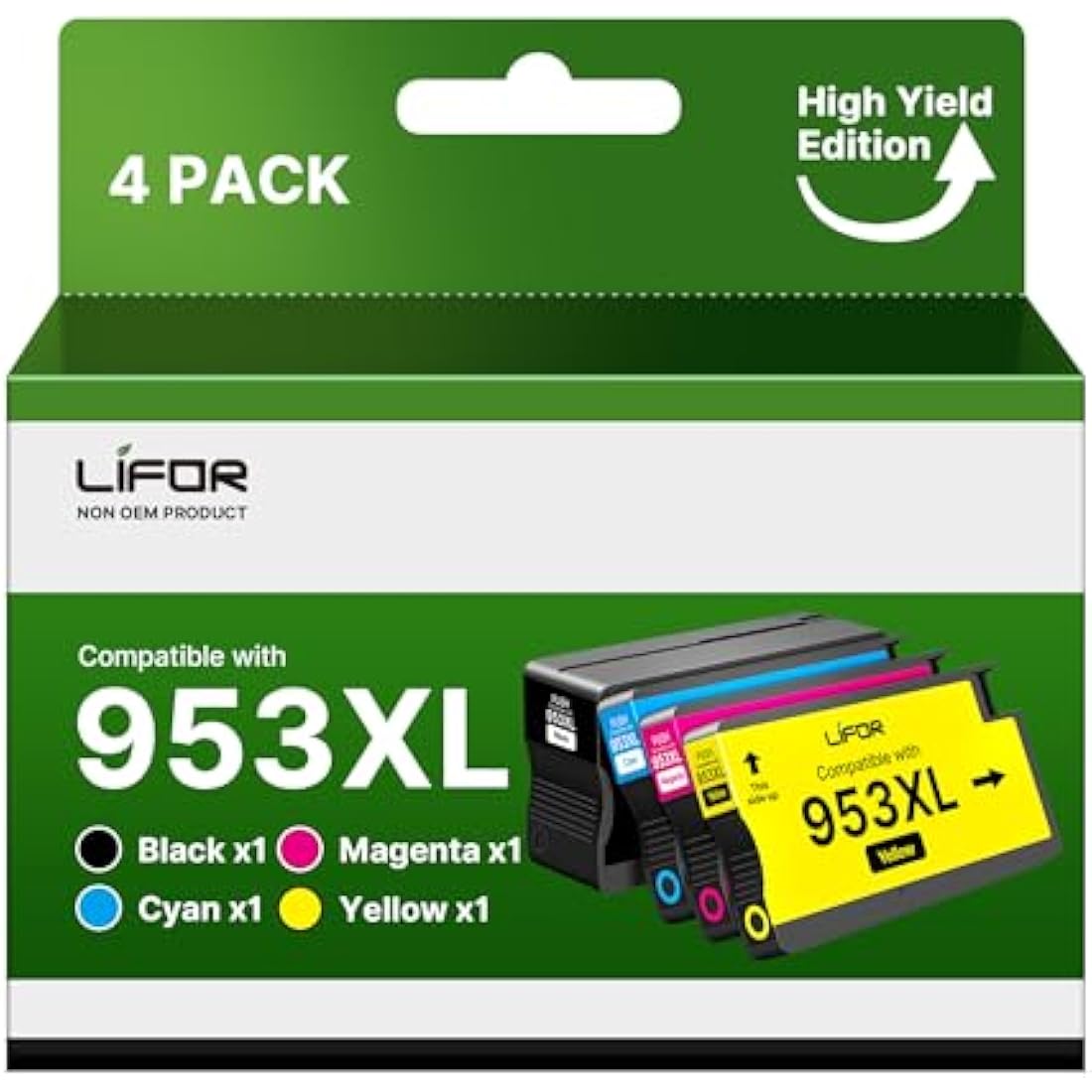 LIFOR 953 XL Ink Cartridges Multipack Compatible for HP 953XL Ink Cartridges Compatible with HP Officejet Pro 7720 7740 7730 8710 8720 8210 8715 8725 8730 (Black Cyan Magenta Yellow)