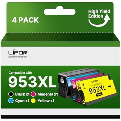 LIFOR 953 XL Ink Cartridges Multipack Compatible for HP 953XL Ink Cartridges Compatible with HP Officejet Pro 7720 7740 7730 8710 8720 8210 8715 8725 8730 (Black Cyan Magenta Yellow)