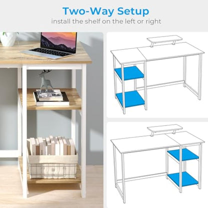 GreenForest Office Desk with Monitor Stand,100cm Home Computer Desk with Reversible Storage Shelves,Study Desk for Small Spaces,Oak