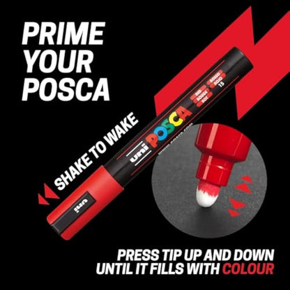 Posca - Water Based Permanent Marker Paint Pen - Multi Surface Use - PC-3M, PC-5M, PC-8K, & PC-17K Set - Black & White - Medium to Broad Pack of 8 Pens
