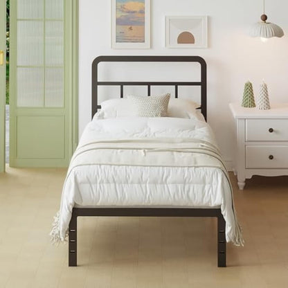 Lutown-Teen Small Single Bed Frame 2ft 6 with Curved Headboard, Heavy Duty Black Metal Bed Frames with Steel Slats, Small Single Beds 36 cm High, Ample Storage Underneath, Noise Free, Easy Assembly