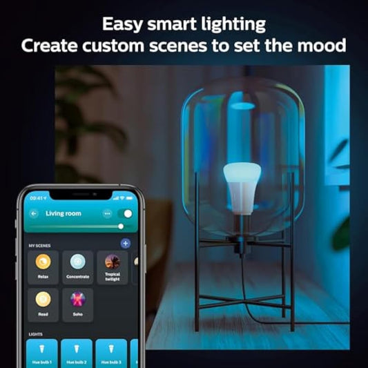 Philips Hue New White and Colour Ambiance Smart Light Bulb 4 Pack 60W - 800 Lumen [E27 Edison Screw] with Bluetooth. Works with Alexa, Google Assistant and Apple Homekit