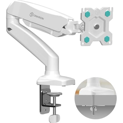 ONKRON Single Monitor Arm Desk Mount for 13-32 Inch Screen up to 8 kg, Screen Mount with Gas Spring VESA 75x75 & 100x100 - Monitor Stand for Desk Full Motion White, G80-W