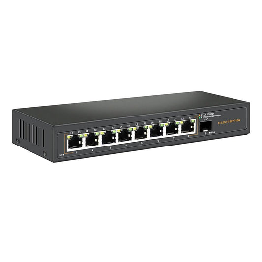 Davuaz 2.5G Unmanaged Ethernet Switch with 8 x 2.5G Base-T Ports and 1 x 10G SFP Uplink Port, Compatible with 100/1000/2500Mbps, Fanlesss Design, Plug