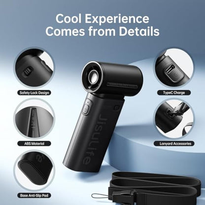 JISULIFE Portable Handheld Fan Life9, Turbo Power High Speed Air [18H Max Cooling Time], 5 Gear Wind, 5000mAh Rechargeable, Mini Pocket Design, Personal Fan for Travel Concerts Camping Makeup - Black