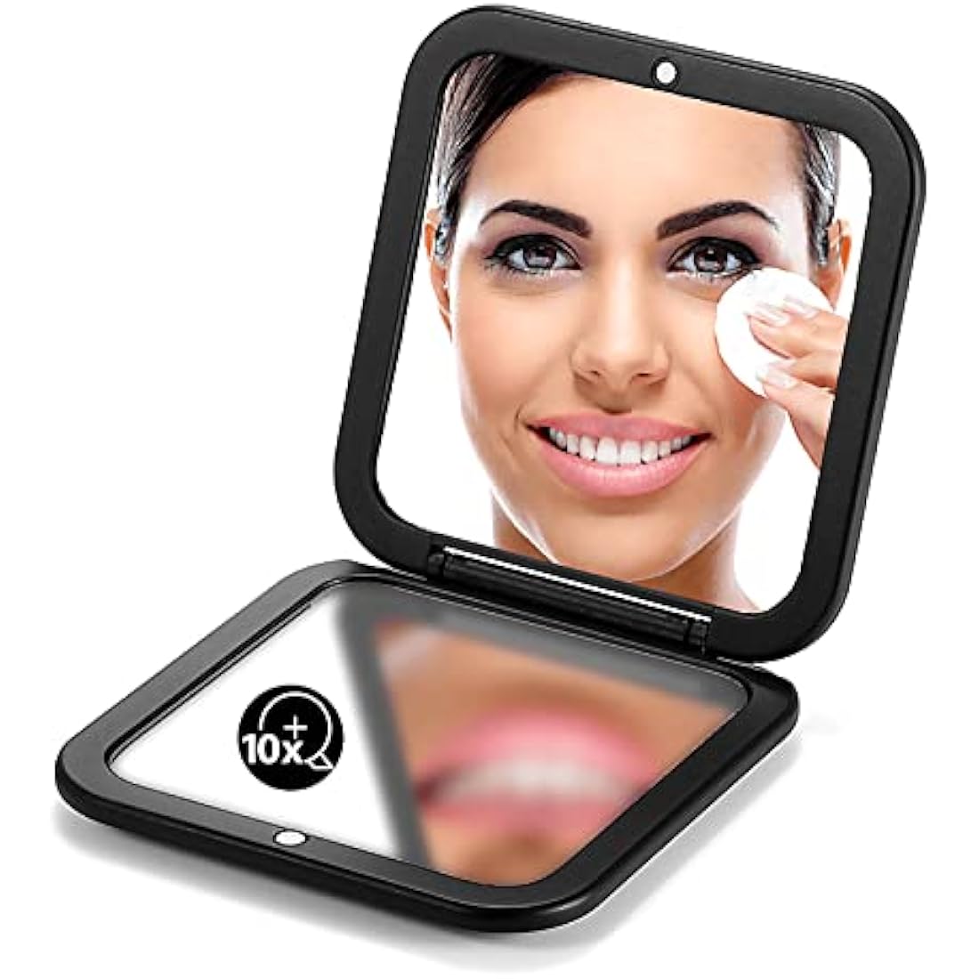 OMIRO Compact Mirror, 1X/10X Magnifying Travel Mirror, Pocket Mirror for Handbag-Foldable, Lightweight, Square, 8.9 cm (Black)