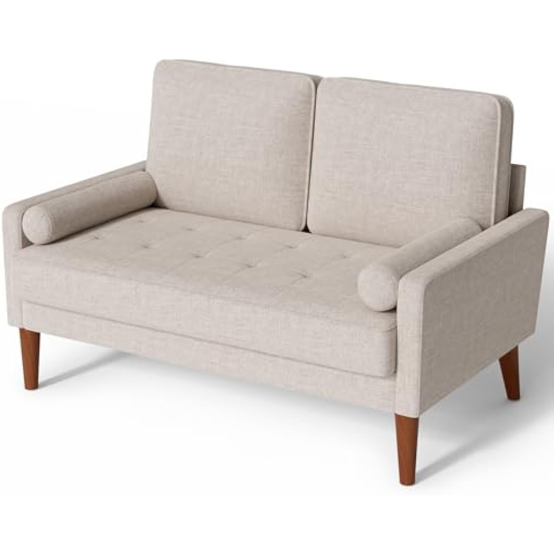 Vesgantti Linen Sofa With Spring Cushion - Small 2 Seater for Living Room, Bedroom, Office - Comfy Couch With Armrests - Modern Love Seat in Ashbeige