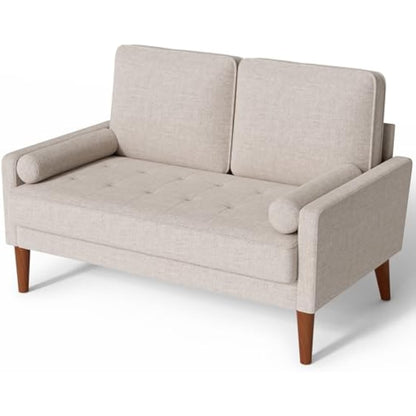 Vesgantti Linen Sofa With Spring Cushion - Small 2 Seater for Living Room, Bedroom, Office - Comfy Couch With Armrests - Modern Love Seat in Ashbeige