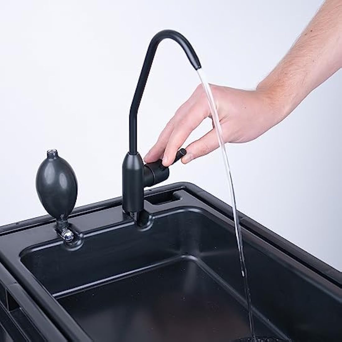 BOXIO - WASH: Mobile Wash Basin with Hand Pump, Sink for Van, Camping Garden, Sink with Tap, Plastic, Black