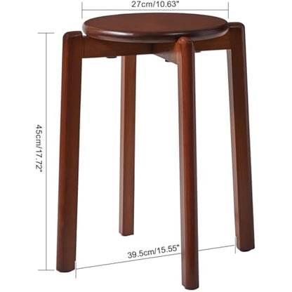 YMYNY Solid Wood Round Stools (Set of 4) | Stackable Vanity Stool