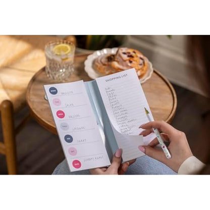Busy B Navy Spot Meal Planner - Weekly Tear-Off Meal Planner, Shopping Lists, Storage Pocket, Elastic Closure, Pen Loop and Two Magnets - FSC® Certified