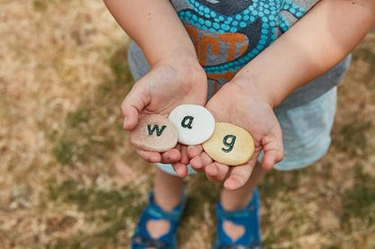 Yellow Door Lowercase Alphabet Pebbles | ABC Spelling lowercase letter Stones | Educational Toy for kids age 2 3 4 5 | Durable Outdoor Learning | Set of 26 | phonics and CVC words | literacy | words