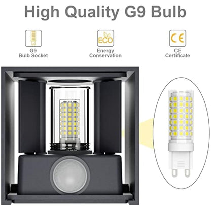 Klighten 2PCS Outdoor Wall Light with Motion Sensor, Waterproof IP54 Outside Wall Lamps with Sensor, Adjustable Beam Angle, Natural White 4000K, Antracita (G9 LED Bulb Include)