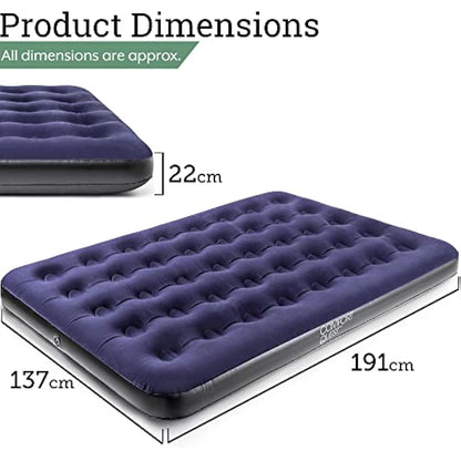 Comfort Quest Double Airbed, Inflatable Guest Air Bed, Blow Up Camping Mattress, Flocked Surface, Coil Beam Construction, L191cm x W137cm x D22cm, Max Weight 295kg