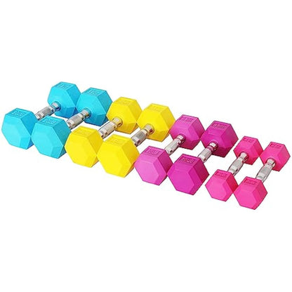Signature Fitness Coloured Rubber Coated Hex Dumbbell Set