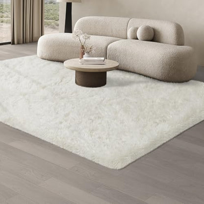 JOJOSEE Rugs Living Room, 160 x 230 cm Cream Area Rug, Anti Slip Soft Fluffy Shaggy Extra Large Floor Carpets Mat for Bedroom, Nursery Bedside(Cream,