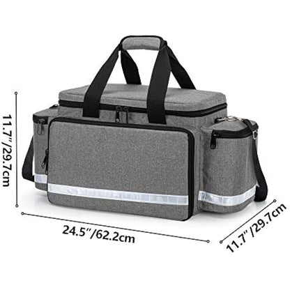 Trunab Emergency Responder Trauma Bag Empty, Professional Large First Aid Bag Medical Bag with Inner Dividers and Non-Scratch Bottom, Ideal for EMT, EMS, Paramedics, Grey, Empty-Patented Design