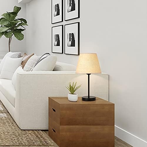 UOMIO Bedside Table Lamps Set of 2, Vintage lamp Small Desk Lamps with Linen Fabric Lampshades and Metal Base, On-Off Switch, Pair of Side Lamps for Bedroom, Living Room, Office