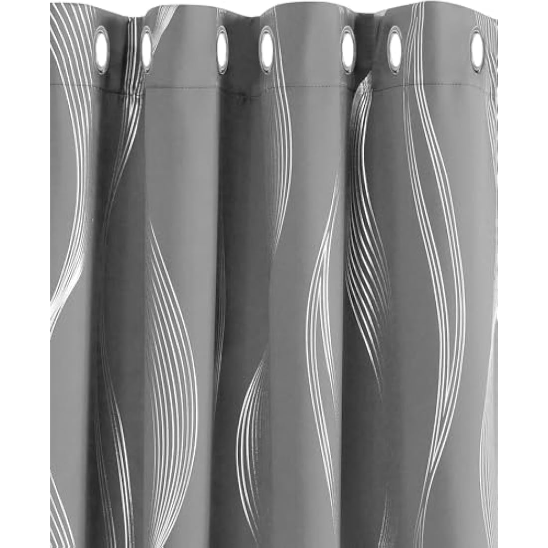 Deconovo Grey Curtains 66 x 54 Inch Drop Foil Printed Wave Line Room Darkening Curtains Thermal Insulated Energy Saving Super Soft Eyelet Blackout Curtains for Bedroom Light Grey 2 Panels