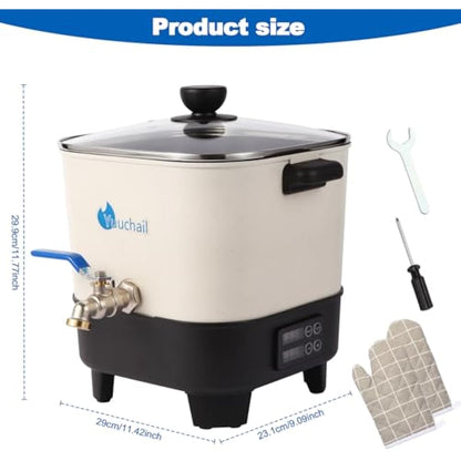 Yuuchail Wax Melter for Candle Making, 6.5L Large Wax Melting Pot with Digital Display & Non-Stick Tilted Bottom Easy Clean Up for Craft or Business