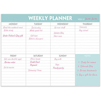 Weekly Planner Pad - Tear Off Planning Pad with Daily Schedule & Calendar, 52 Sheets, 100gsm Paper, Undated Weekly To Do List Notepad, 25.4x17.8cm