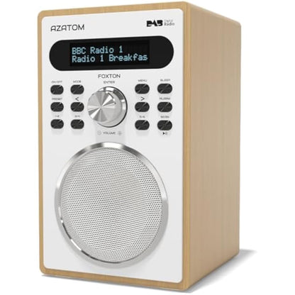 DAB/DAB+ & FM Digital Radio | Simple Controls | Dual Alarms & Sleep Timer | Mains Powered | Bluetooth | USB Device Charging | Perfect for Home, Office or Outdoors | AZATOM Foxton FX2 (Oak)
