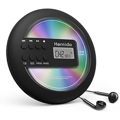 Hernido Portable CD Player for Car, Compact Disc Personal CD Player with FM Transmitter, USB Rechargeable CD Player with Headphones, Shockproof/Resume Playback Walkman