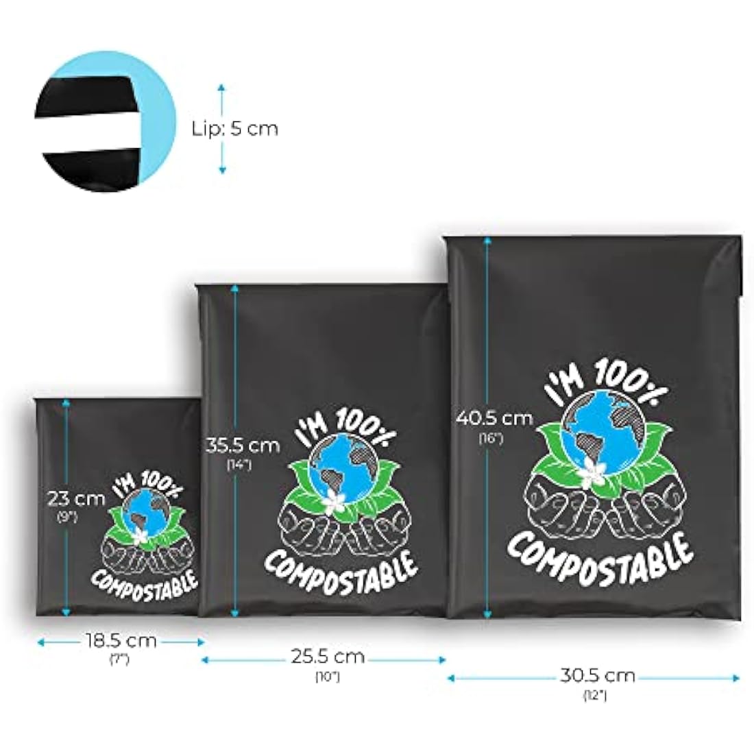 Compostable Mailing Bags,Biodegradable Mailing Bags,Eco Friendly Mailers 10 x 14" (25.5 x 35.5 cm) |50PK|