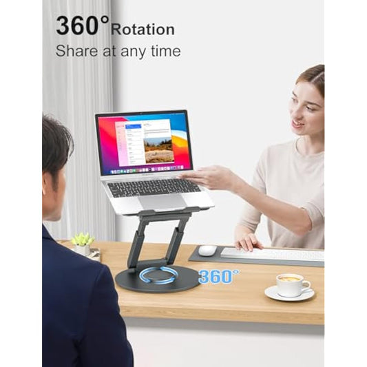 tounee Telescopic Laptop Stand for Desk with 360° Swivel Base, Sit to Stand, Height Adjustable, Portable Riser Holder for Good Posture, Compatible with MacBook Pro, All Laptops 10-17"-Gray
