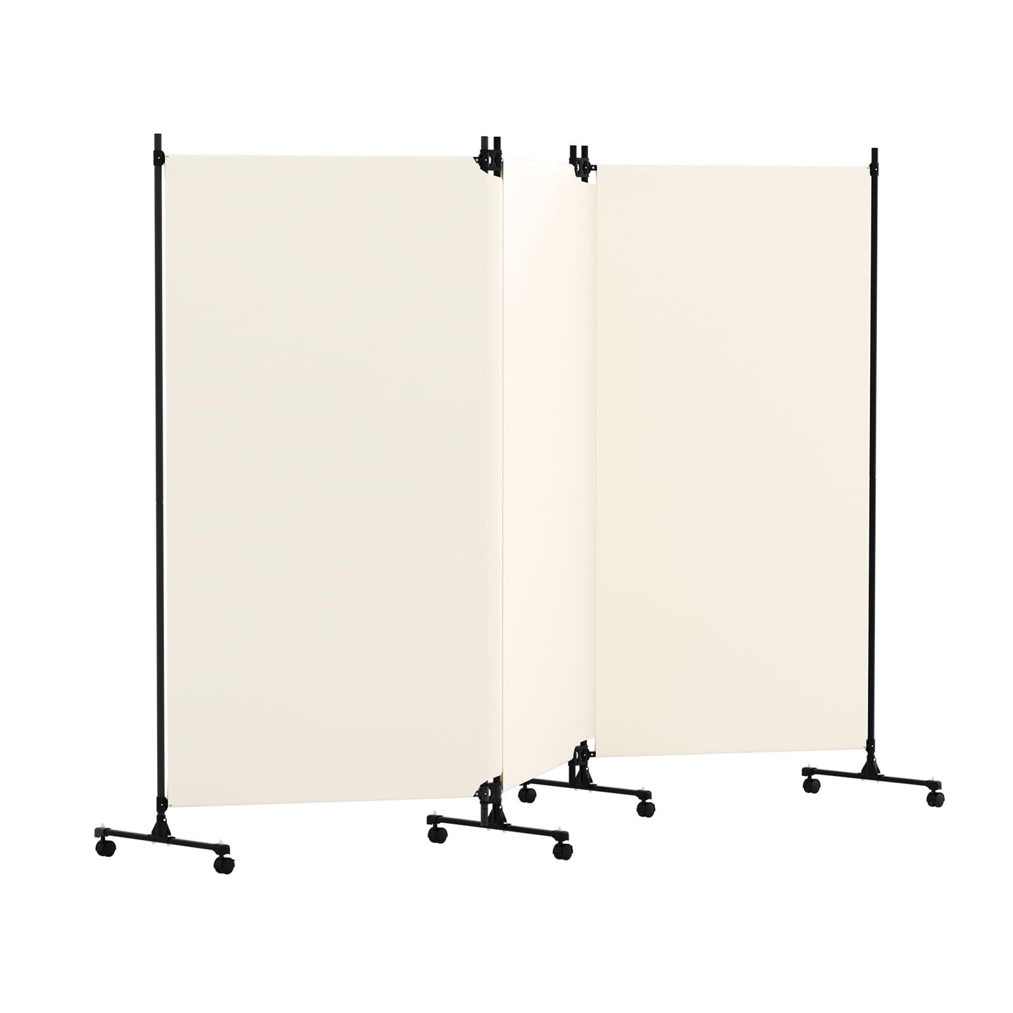HIDODO 3 Panel Upgraded Room Divider with Wheels, 261cm W x 183cm H, Beige