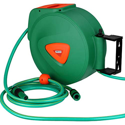BAKAJI Garden Hose Reel Water Hose with Automatic Lock Wall Mount PVC Hose Wall Bracket Swivel 180? (20 Meters)