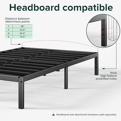 Zinus Elias Single Bed frame - Bed 90 x 190 cm - 36cm Height - Metal Bed frame with underbed storage and steel slat support - Black