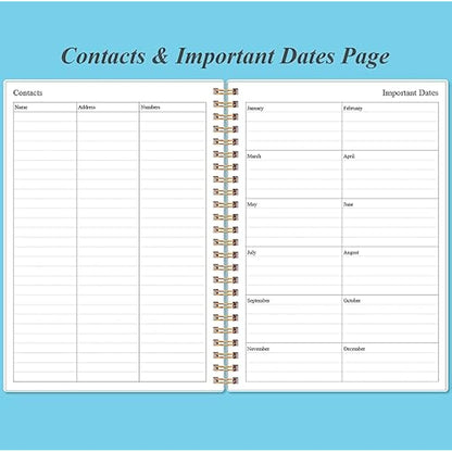 Daily Planner Undated - A5 To Do List Notebook Hourly Schedules, Spiral Appointment Planner for Women and Men, PVC Hardcover, Inner Pocket, Elastic Closure, 5.8" x 8.5", Blue Watercolor