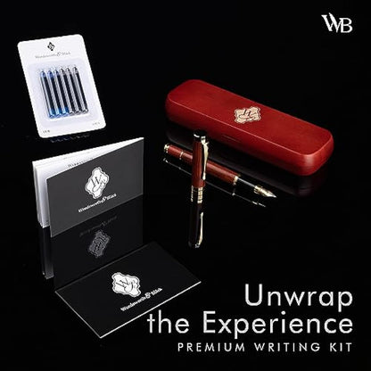 Wordsworth & Black Fountain Pen Set, Luxury Bamboo Wood - Extra Fine Nib, Gift Case; Includes 6 Ink Cartridges, Ink Refill Converter -Journaling, Calligraphy; Drawing, Smooth Writing [Rosewood]