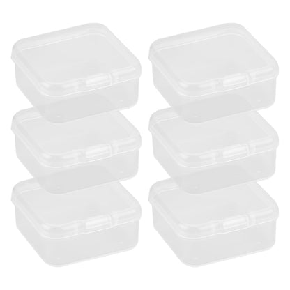 Hopzab 6 PCS Small Square Storage Boxes with Lids Mini Plastic Empty Containers for Storing Beads Pills Jewelry Game Pieces Craft and Other Small