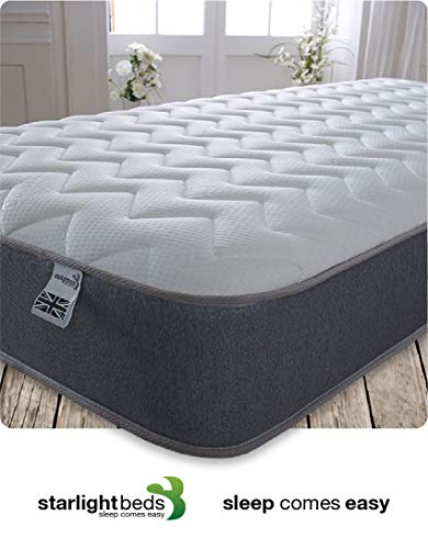 Starlight Beds Essentials Zig Zag Double Mattress with Springs and Memory Foam. 7.5 Inch Budget Mattress. Grey, Soft Firmness (135x190x19cm)