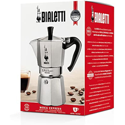 Bialetti Moka Express Aluminium Stovetop Coffee Maker (9 Cup), 420ml, Silver.