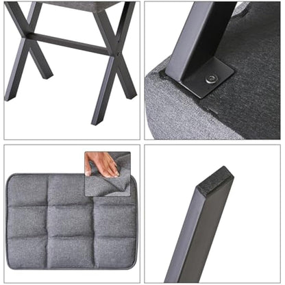 IBUYKE Square Makeup Stool with X-Leg Foot Rest, Linen Footrest Stool, Ottoman Seat Vanity Stool, Multi-Use as Small Side Table, for Bedroom, Living Room, Dark Gray L/G-70G