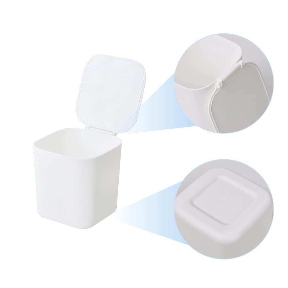 PingYanXing Desktop Bin Plastic Desktop Trash Bin Mini Desktop Wastebasket with Lid for Home Bedroom Kitchen Countertop Office - White