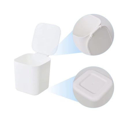PingYanXing Desktop Bin Plastic Desktop Trash Bin Mini Desktop Wastebasket with Lid for Home Bedroom Kitchen Countertop Office - White