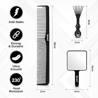 Roman-T 8-in-1 360 Wave Brush Kit - Grooming Kit for 360 Waves - 3 Wave Brushes, Soft, Medium & Hard - 2 Silky Satin Durag - Black & Black Paisley, Hand Mirror, Comb, Hair Brush Cleaner - Gift Set
