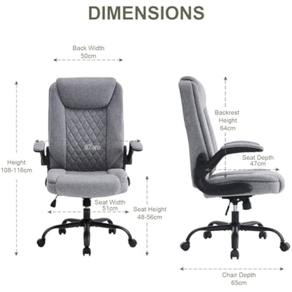 CASTLOVE Ergonomic Office Chair Computer Chair Executive Office Chair with Flip Up Armrest High Back Rocking Function Height Adjustable Comfortable Desk Chair for Home Office Fabric Grey