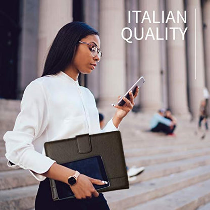 Document Holder in 100% Genuine Full Grain Hammered Leather - Handmade by Expert craftspeople - Spacious and Safe, Perfect for Meetings and Lessons - with Magnetic Closure - Dark Brown