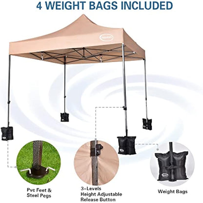MAXIMUS HEAVY DUTY POP UP GAZEBO 3m x 3m COMMERCIAL MARKET STALL WITH 4 WEIGHT BAGS (No Walls, Beige)