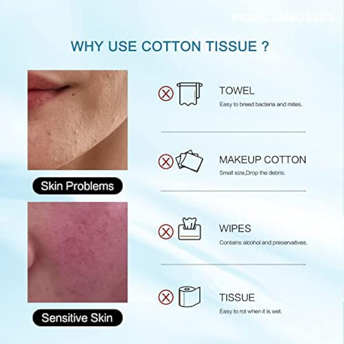 Disposable Face Towel, Cotton Tissue Soft Dry Wipes for Women, Simple Cleaning Facial Tissues Dry Wet Dual Portable Use for Sensitive Skin & Baby & Makeup Remover & Personal Care